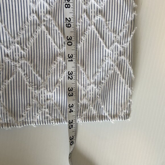 THML Striped Texture V‎ Neck Mini Dress Sz L Cotton Pockets Blue White Beach - Picture 11 of 12